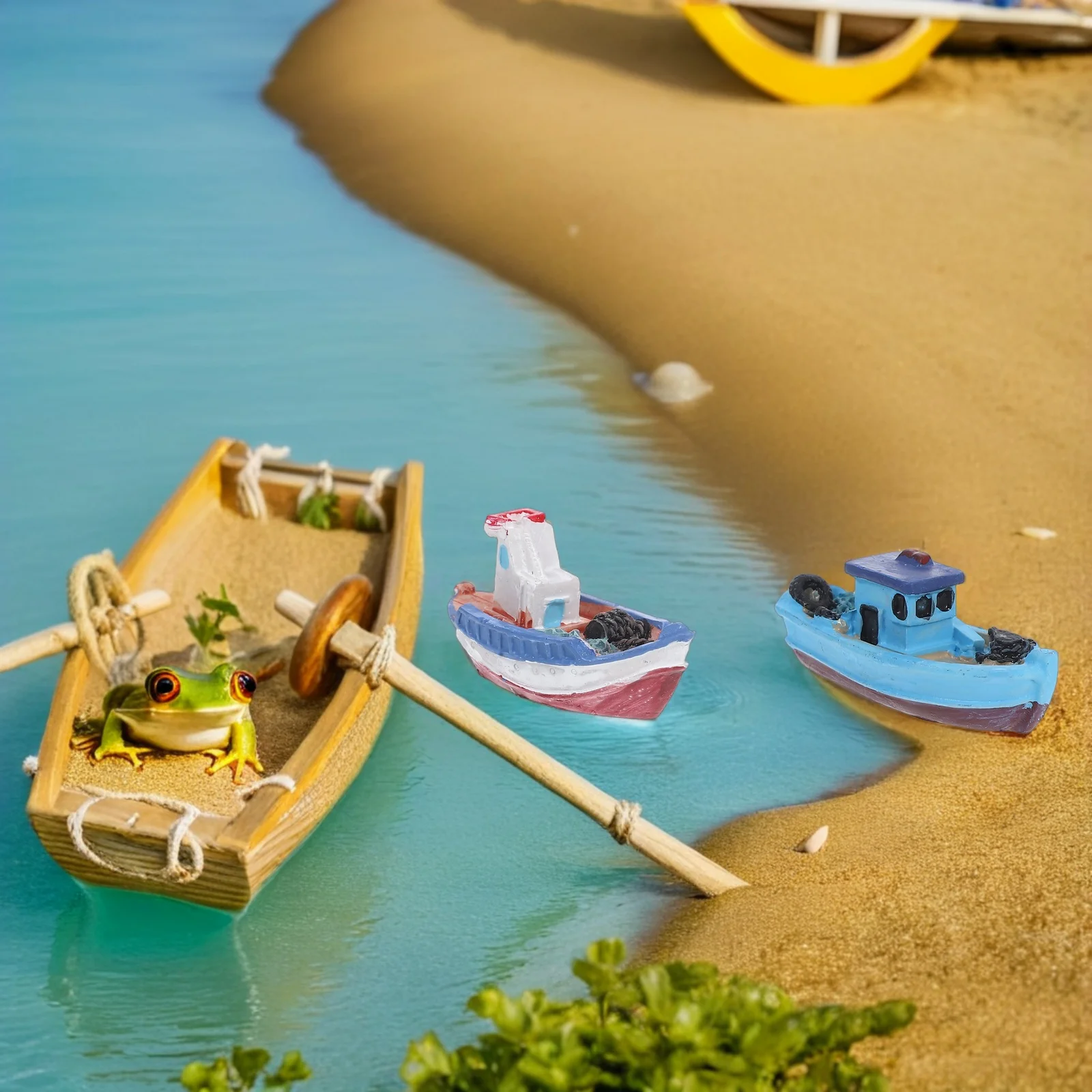 

8pcs Miniature Beach Boat Decor, Micro Landscape Ocean Layout Kit, Safe Durable Material, Mini House Ornament For Desktop
