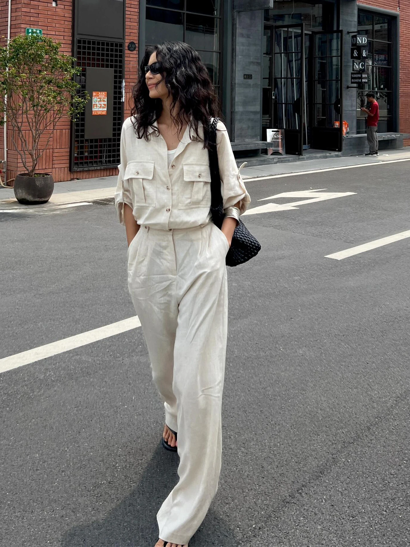 

Ele Linen Jumpsuit for Women Long Sve Autumn Faion Simple Hong Kong Sle Casual Loose Fit Breathable Sun Protection