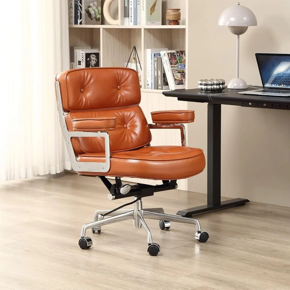 Office Chair Mid Back PU Leather Desk Chair, Office Task Chair with Armrests, Adjustable Chair with Wheels Desk Chair(Orange)