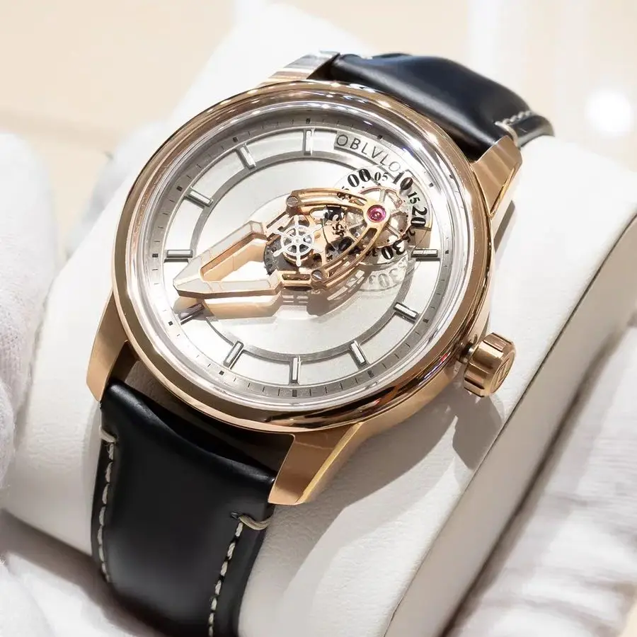 OBLVLO Men Automatic Watch 42MM Mechanical Wristwatch Waterproof Sapphire Luminous Rotation Small Dial Unique Spacecraft Hands
