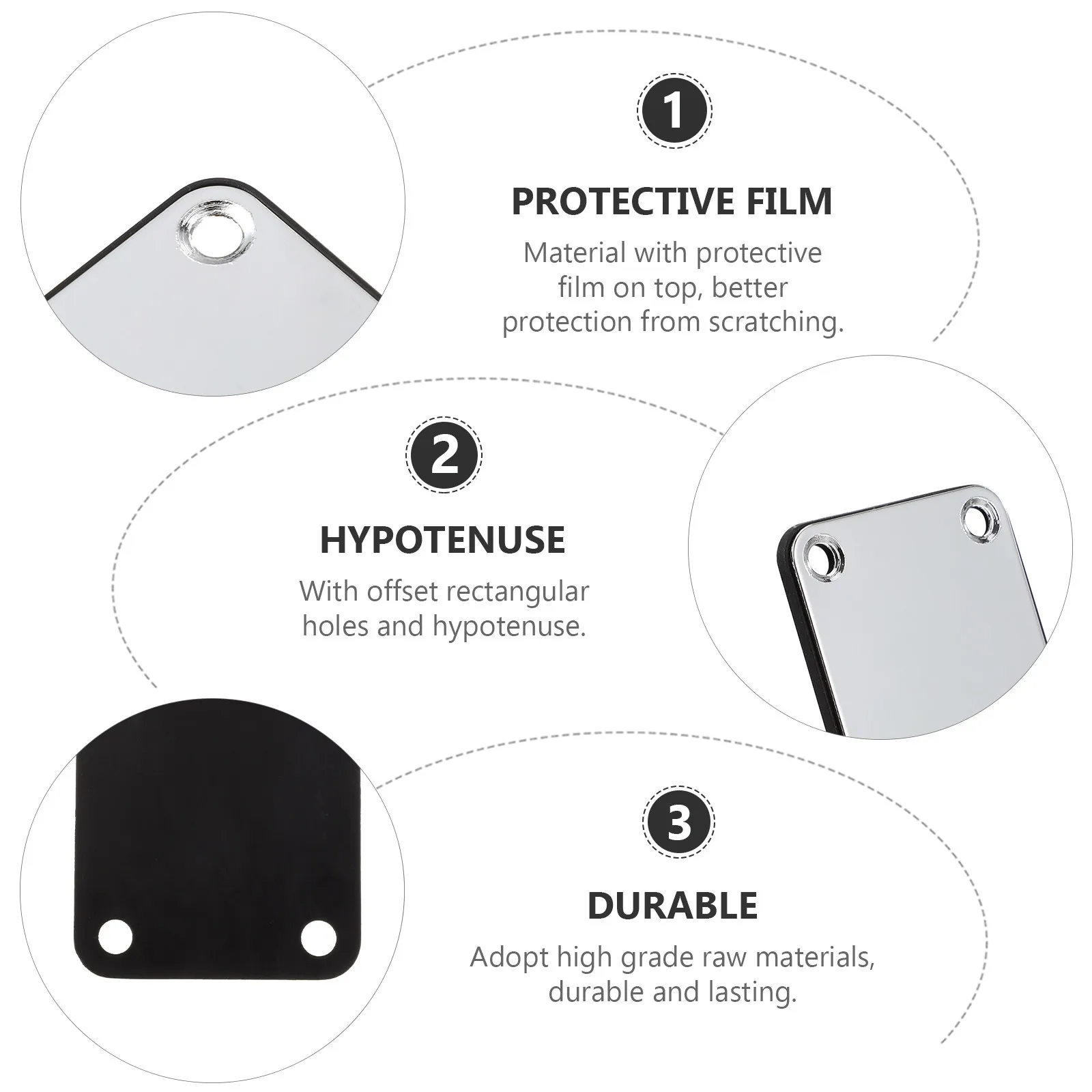 3Pcs Electric Guitar Neck Plate Premium Alloy Replacement Neck Mounting Plate with Offset Rectangular Holes Hypotenuse Design