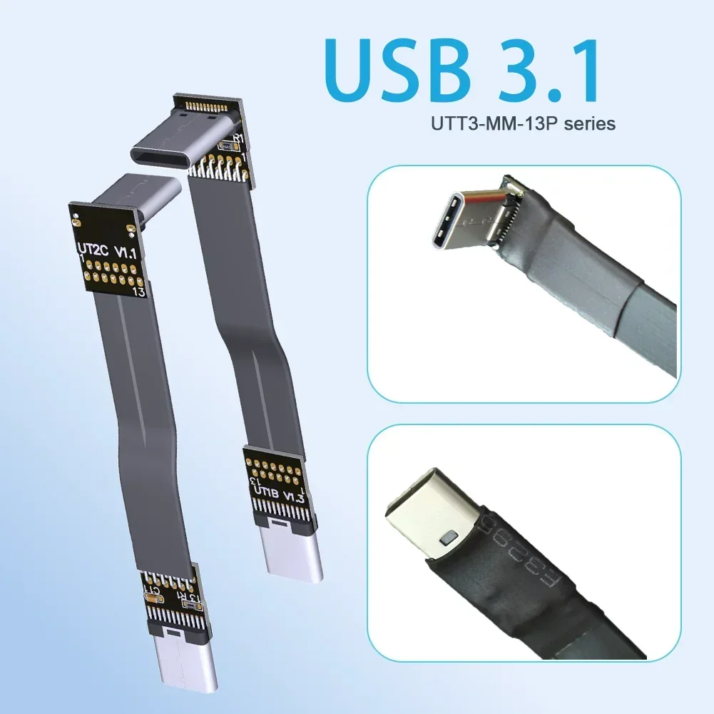 ADT FFC Ribbon FPV USB 3.1 Type-C To Type C Male Flat Extension Cable Up/Down 90 Angled USB-C Data Gen2 Full Speed USB 3.1 Cable