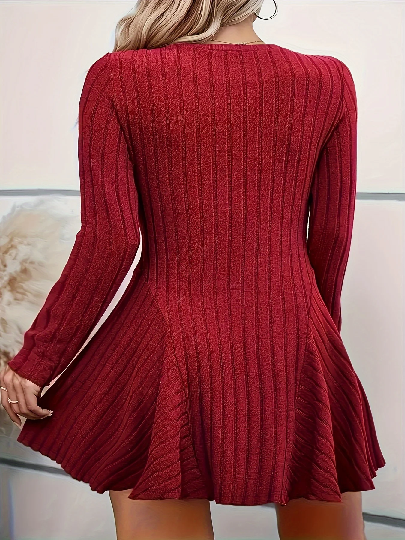 فستان نسائي مضلع مقاس كبير، تنورة طويلة الأكمام، مناسبة للتنقل اليومي، ملابس ترفيهية منزلية