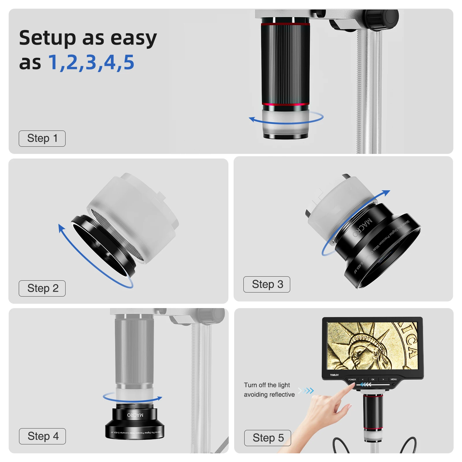 TOMLOV Wide Angle Precision Lens WL01 For Digital Microscope, 30MM Wide Angle 0.45x Converter Lens With Macro Portion Pro