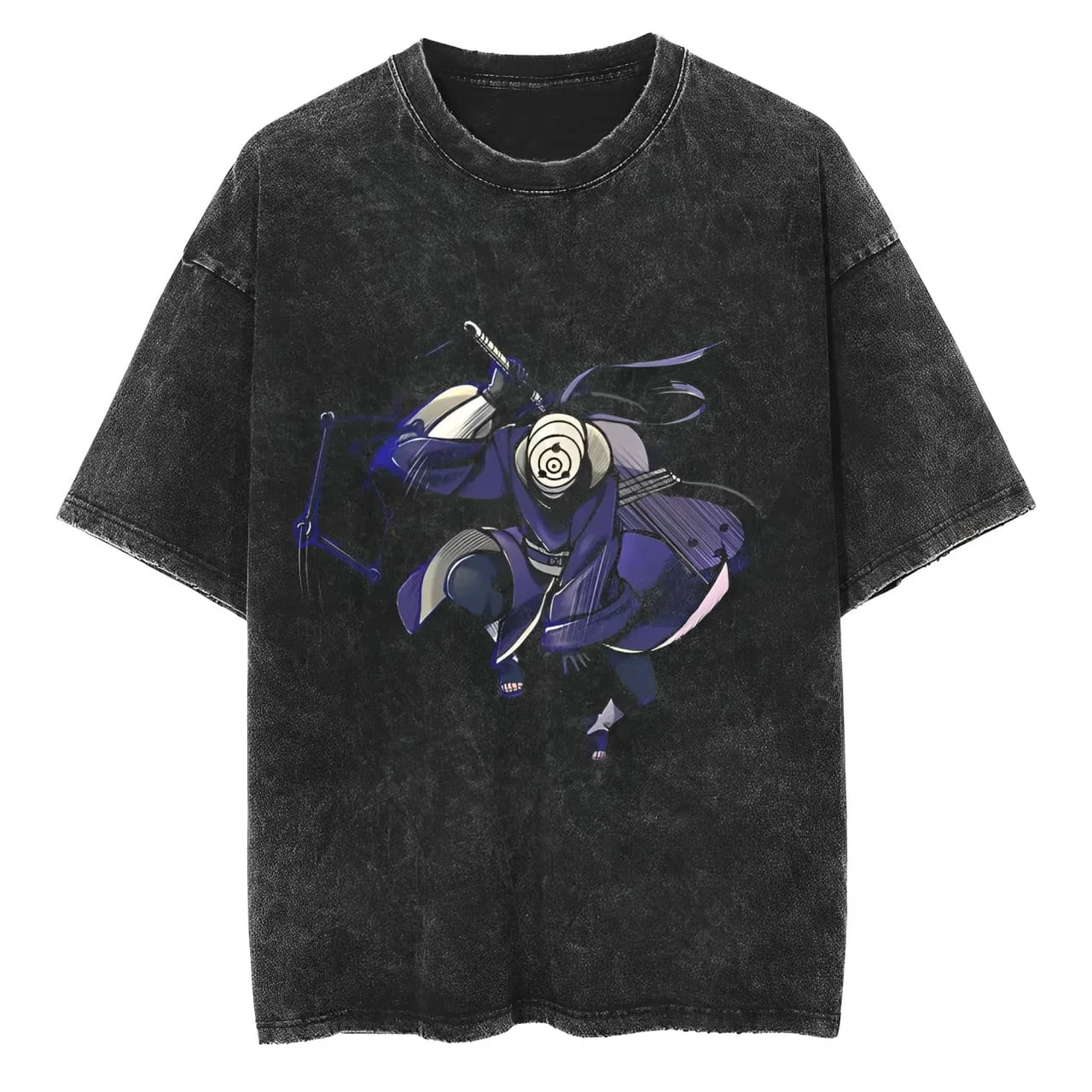 Camiseta Obito Uchiha Naruto para Hombre, Lavado Ácido, Diseño Rinnegan, Gráfico de Anime, Algodón, Streetwear, Manga, Ninja, Guerra, Espada, Vintage
