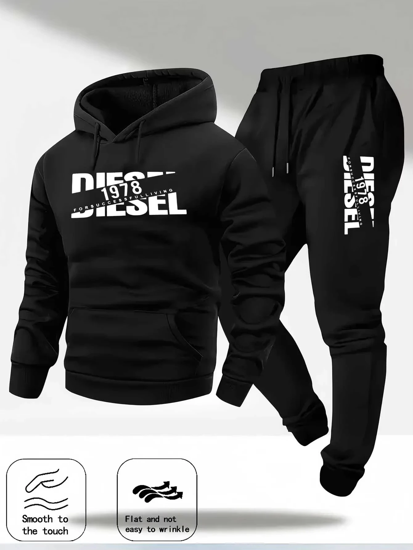 Conjunto Deportivo de Dos Piezas para Hombre, Sudadera con Capucha y Pantalones Deportivos con Estampado Moderno, Ropa Casual para Fitness, Jogging y Deportes, Unisex, Estilo Neutral