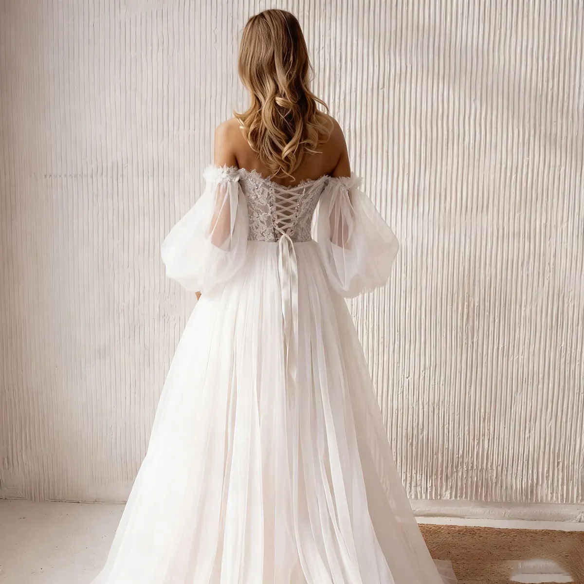 Abiti da sposa romantici in pizzo di tulle con perline Abito da ballo a maniche lunghe per la sposa Abito da sposa gonfio senza nero per le donne Abiti novia