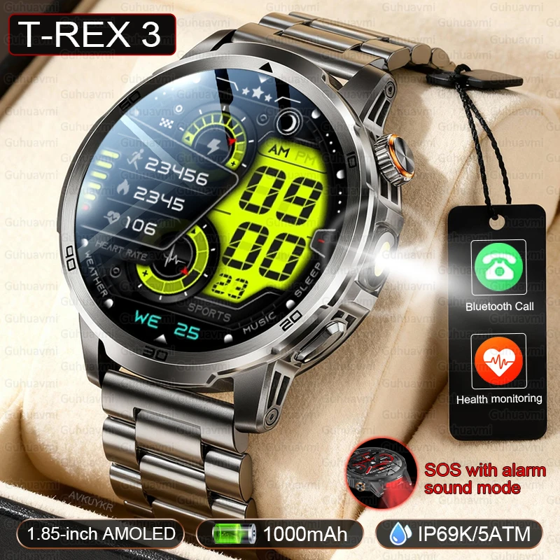 

T-REX3 Men Outdoor Sports SmartWatch Military 1000MAH Battery Heart Rate BT Call Flashlight SOS Alarm 10ATM Waterproof Bracelet