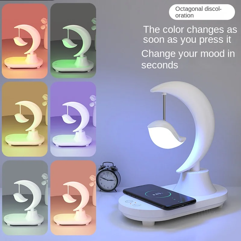 Bluetooth Speaker LED Colorful Atmosphere of the Head of the Bed, Small Night Lamp, Wireless Charging, Creative Birthday Present