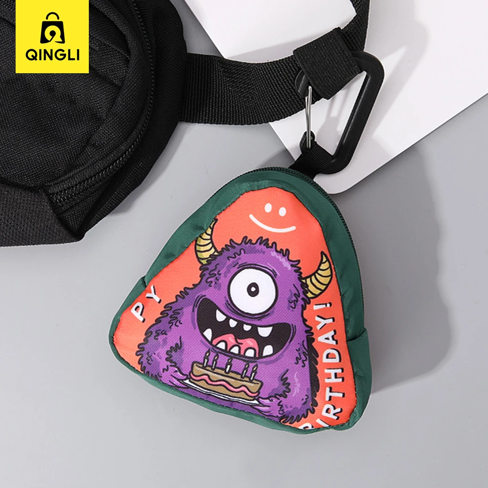 Monedero de monstruo de dibujos animados para hombres y mujeres, Mini billetera de tela impermeable para exteriores, bolso de llave de coche triangular, llavero colgante, nuevo