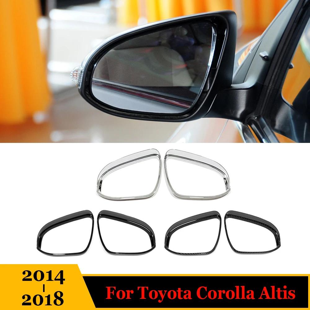 ABS Carbon Chrome Car Rear view mirror block rain eyebrow Cover Trim Sticker Styling For Toyota Corolla Altis E170 2014 - 2018