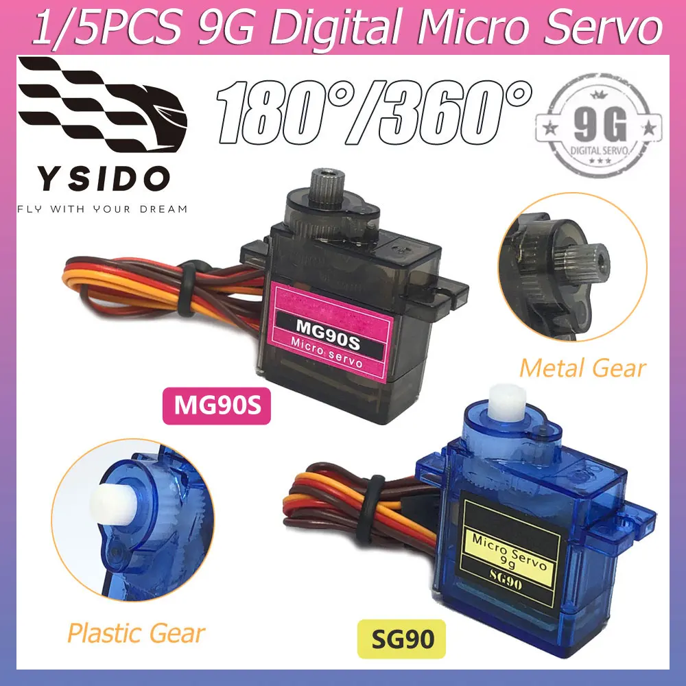 1/5 قطعة RC أجهزة رقمية صغيرة 9G SG90 MG90S 360 ° /180 °   للتحكم عن بعد هليكوبتر طائرة بدون طيار روبوت الذراع أجزاء قارب السيارة الصغيرة