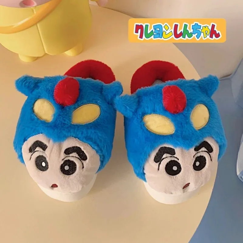 Crayon Shin Chan Anime Plush Slipper 3D Cartoon Character Winter Warm House Shoes Non Slip Thick Sole Indoor Cute Fluffy Slipper