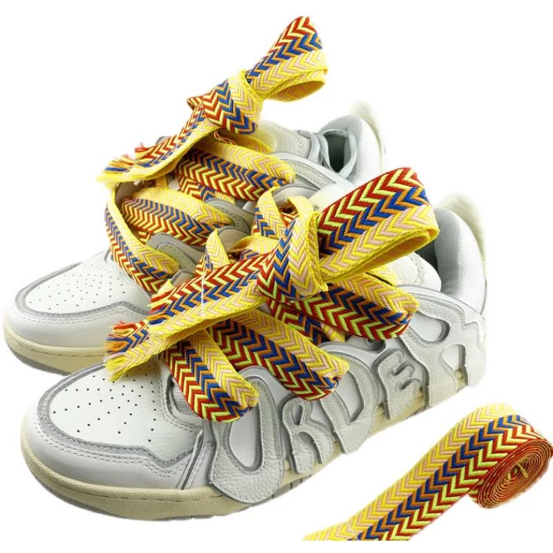 1 Pair 3-color 1.5-2 Wide Shoelaces 120\140\160cm Colorful Shoelaces Creative Unisex Flat Canvas Sneakers Flat Shoes Laces Shoes