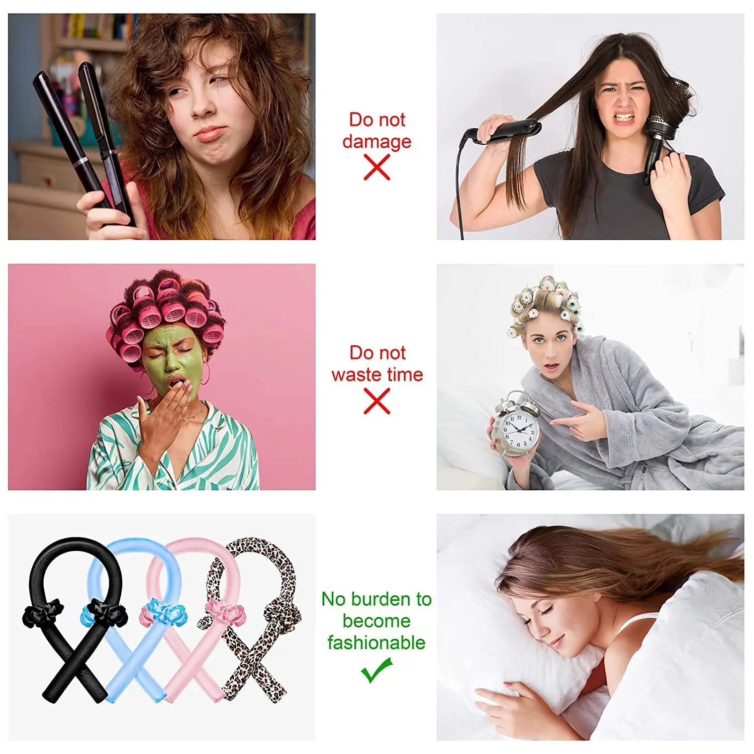 1 Set Hitzefreier Lockenstab für Frauen, Hitzefreies Locken-Stirnband für weiches, glänzendes Haar, Lockenwickler, Friseurwerkzeuge und Zubehör – Detail 2