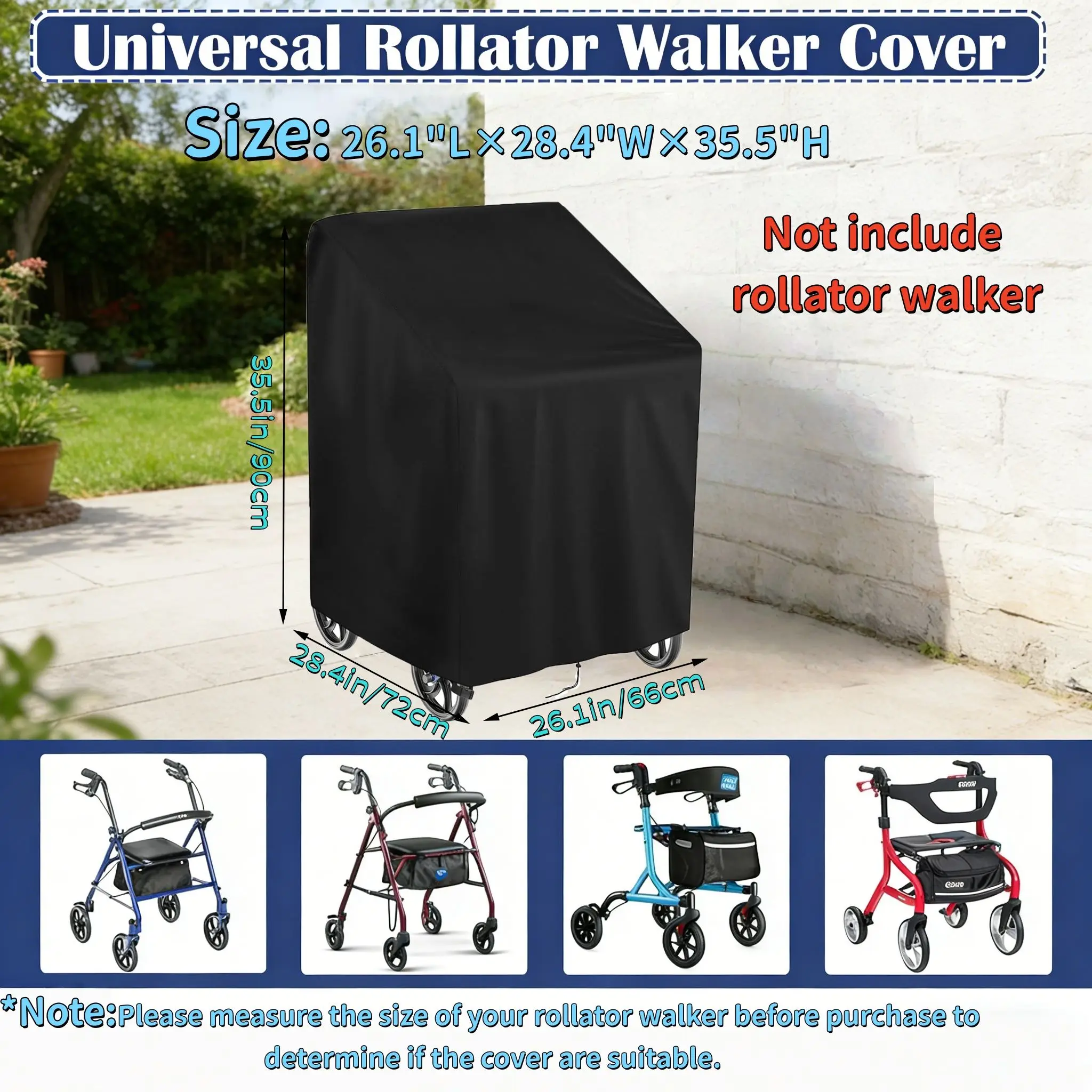 Foldable walker protection cover, suitable for walkers with seats and wheels, universal fit