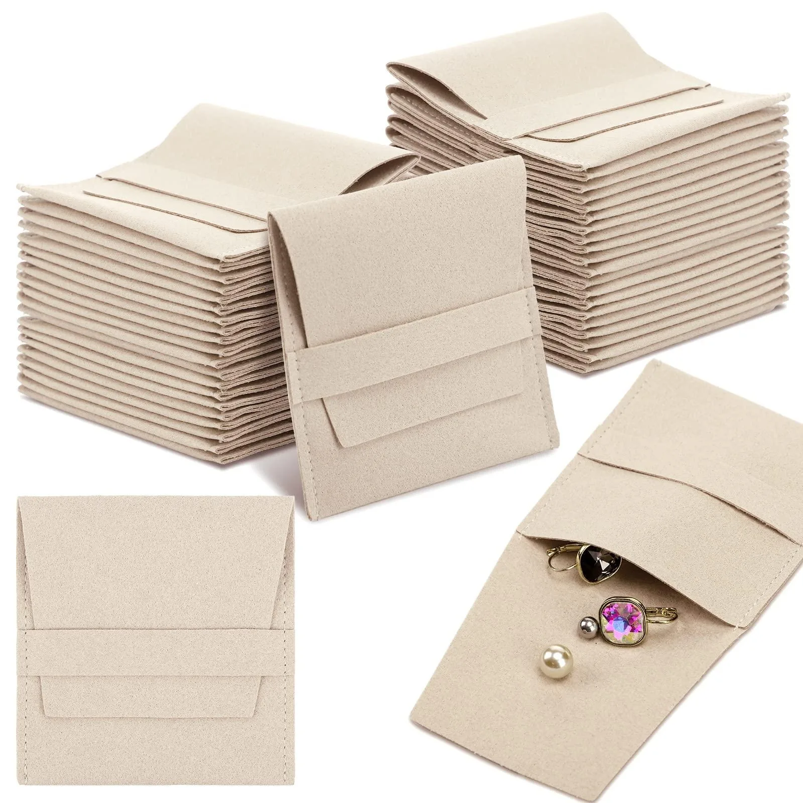 10 Pcs Microfiber Jewelry Pouch with Band 8 x 8 cm Packaging Bag Luxury Small Jewelry Gift for Bracelet Necklace Earrings Ring