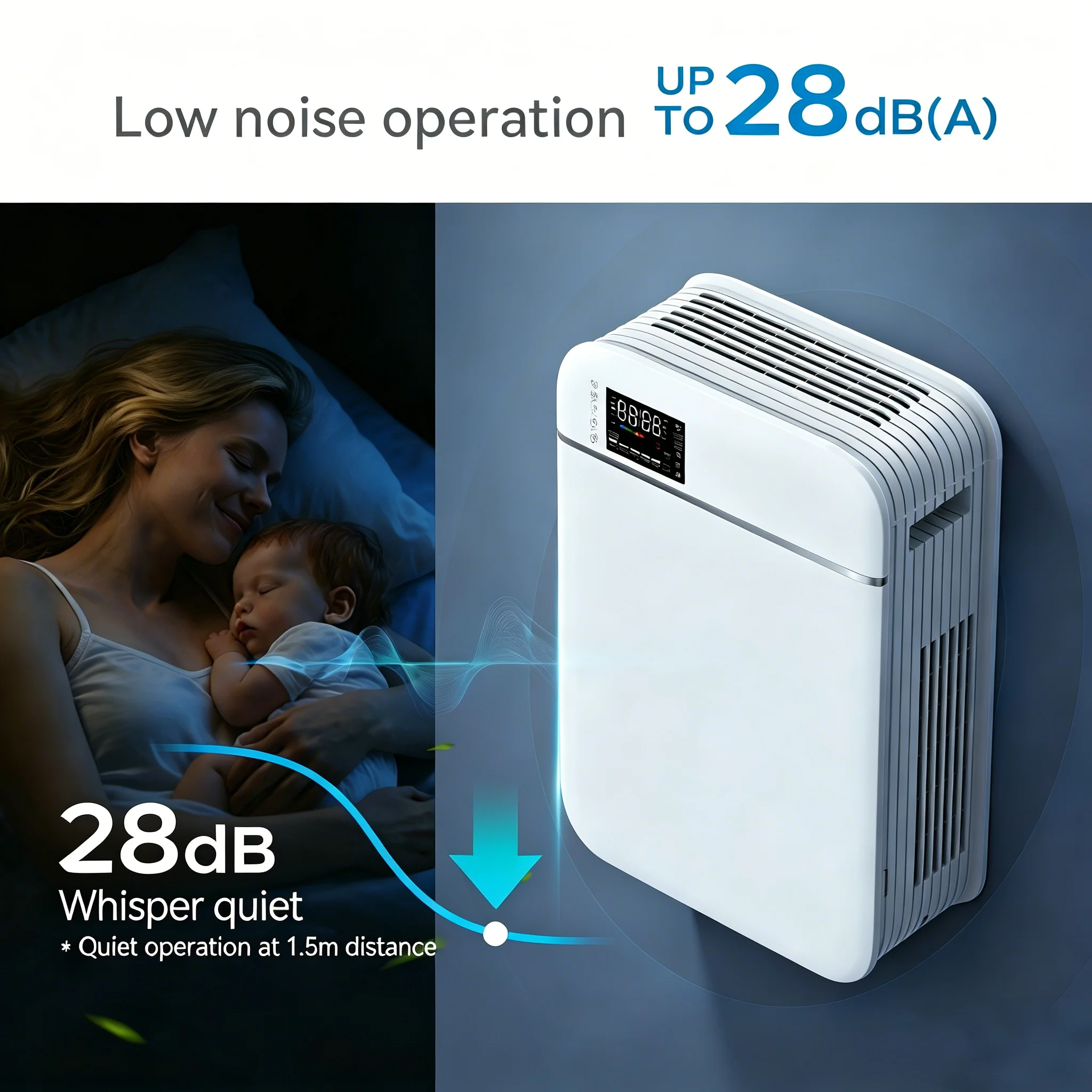 Low Noise H13 HEPA Wall-mounted Fresh Air Ventilator Air Supply Fan 4-Speed DC Motor & Tuya WiFi Control for Bedroom/Office