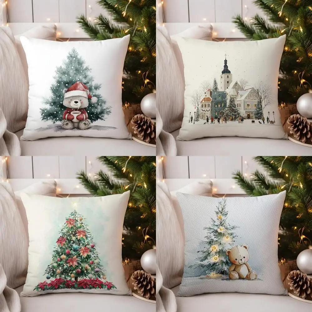 

Домашний декор, Рождественский медведь с елкой и чашкой, наволочка с рисунком, подходит для дивана, спальни, автомобиля, наволочка