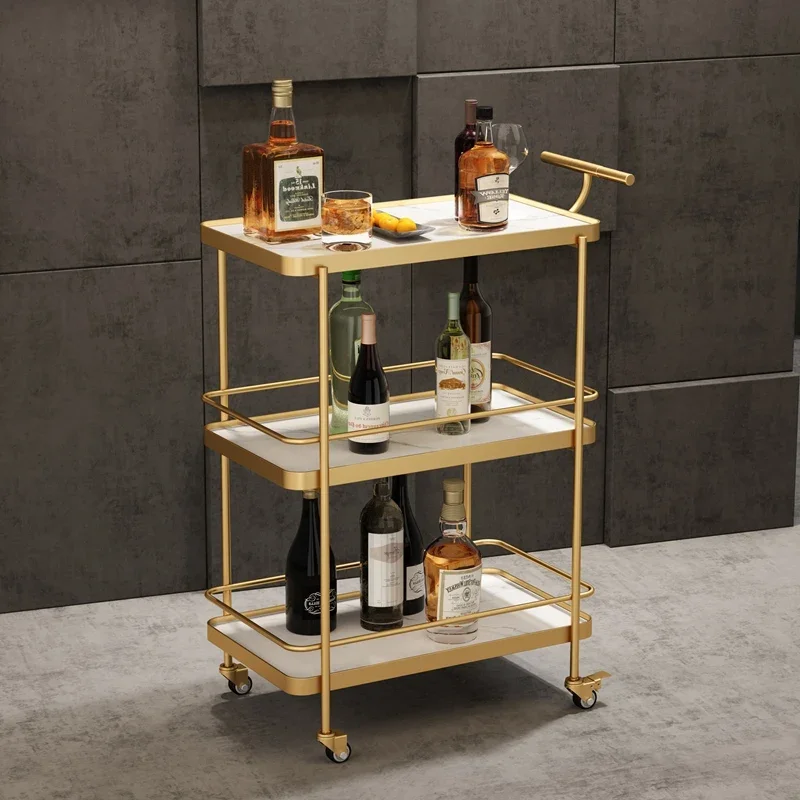 Hotel Restaurant High-end Liquor Cart Three Layers Cosmetologists Handcart Household Mobile Cake Delivery Cart Storage Holders