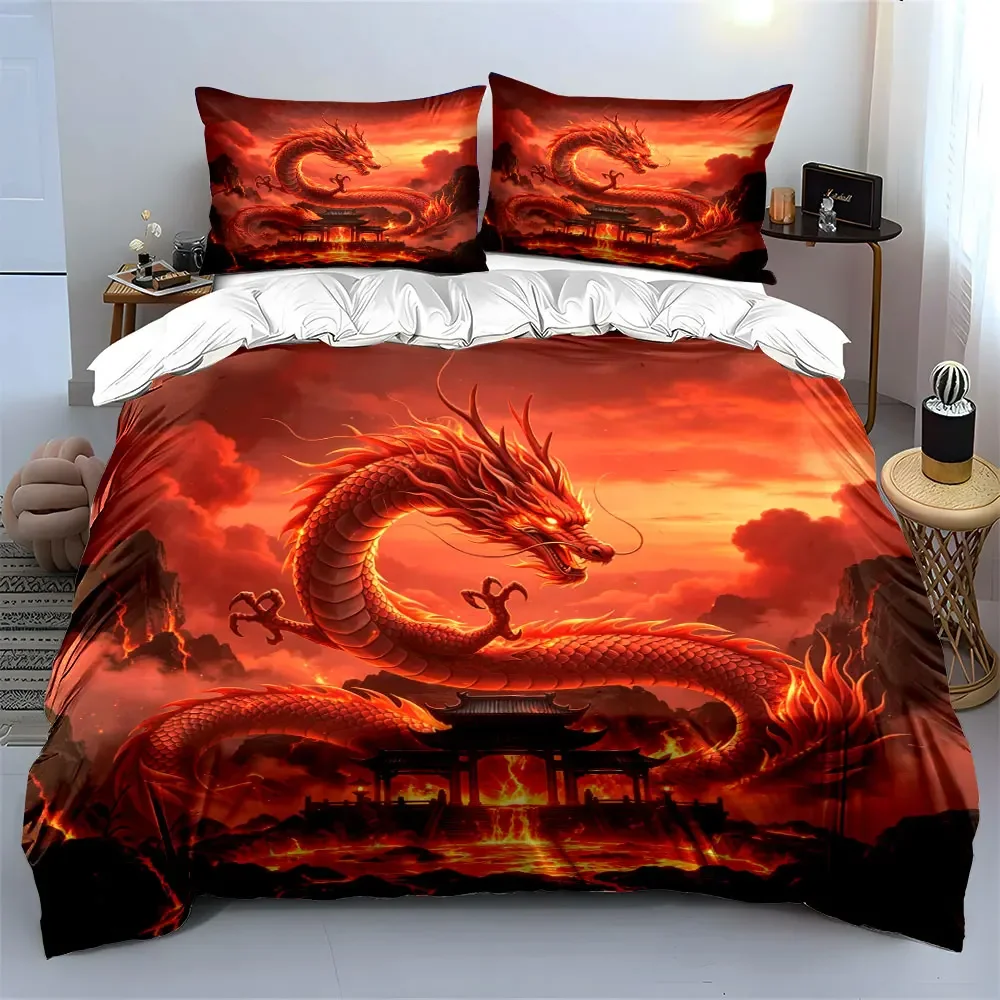 Fiery Dragon Art Decor Set Soft Comfortable Duvet Cover Bedding Set Included 1*Duvet Cover & 2*Pillowcases, gift