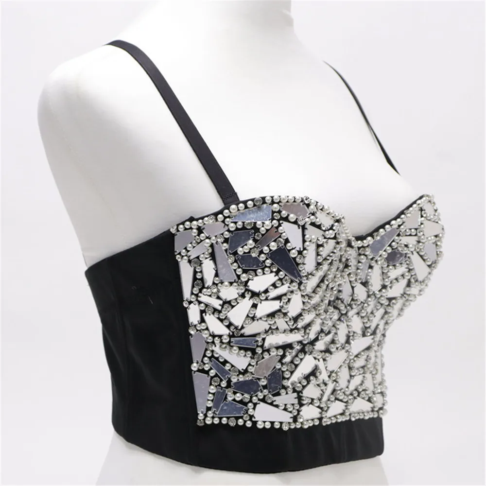 Women Camis Bra Shining Sequined Camisoles Corset Sexy Tank Top Streetwear Party Nightclub Lingerie Stage Show