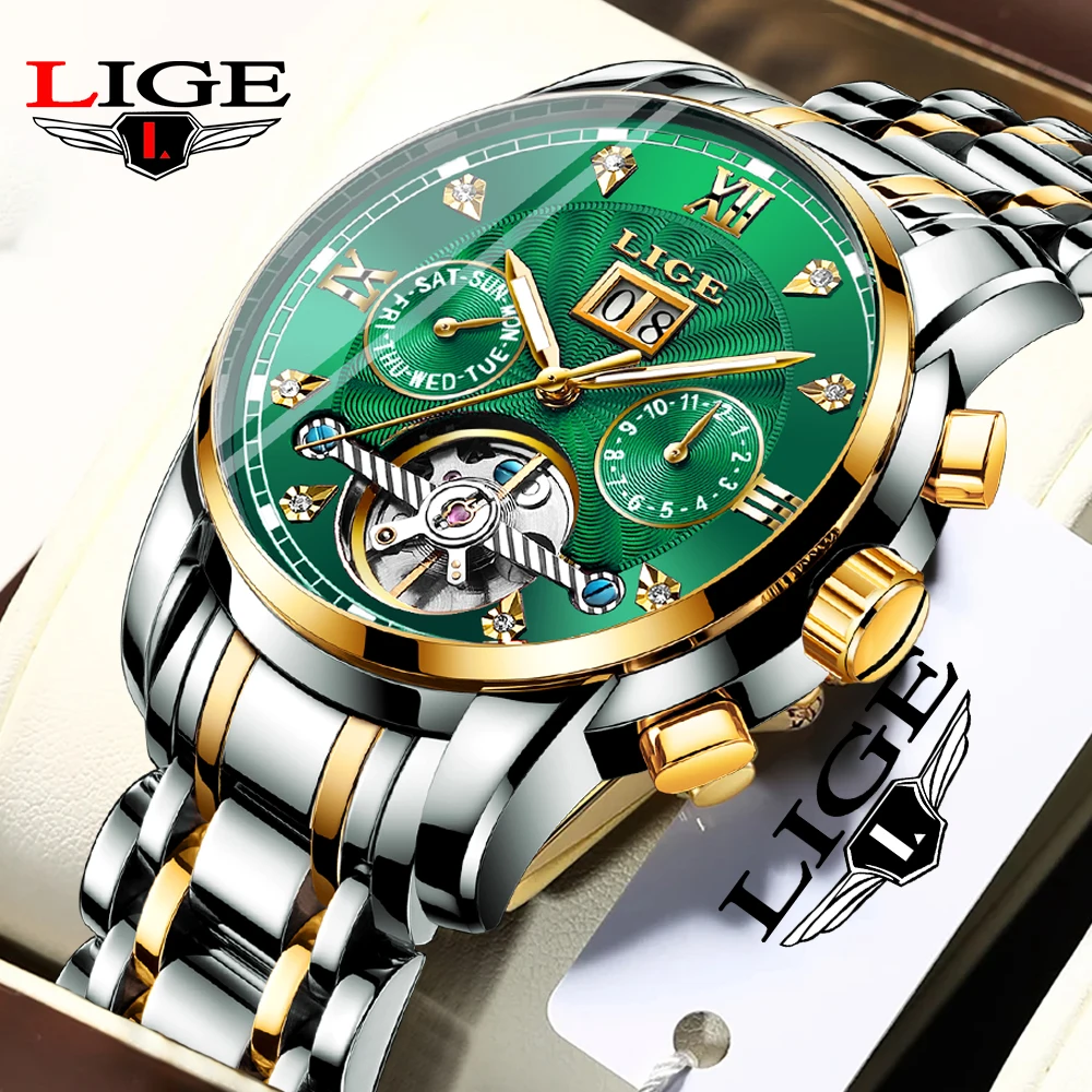 

LIGE Luxury Automatic Watch Men Luxury Sport Military Men Mechanical Wristwatch Fashion Stainless Steel Waterproof Watch For Men