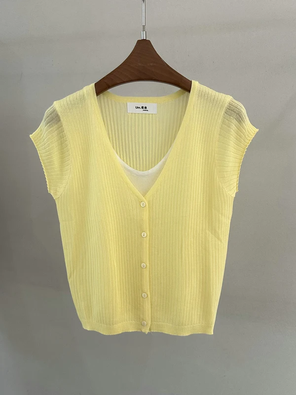 

Женская трикотажная майка в корейском стиле с V-образным вырезом, имитация двухслойности, в полоску, из льняной ткани, весна-лето