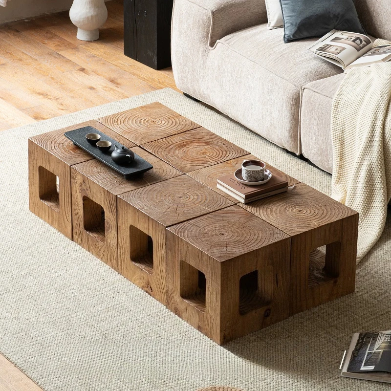 Mesas de centro de madera para suelo, mesas de centro bajas ajustables de estilo rústico, mesas de centro que ahorran espacio, mesa de centro para sala, muebles inteligentes