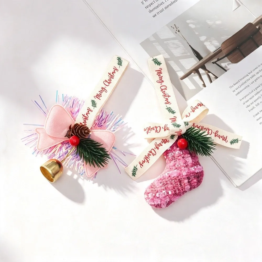 3D Christmas Bow Bell Pendant Pinecone Christmas Stocking Xmas Tree Pendant Rustic Festival Christmas Jingle Bells