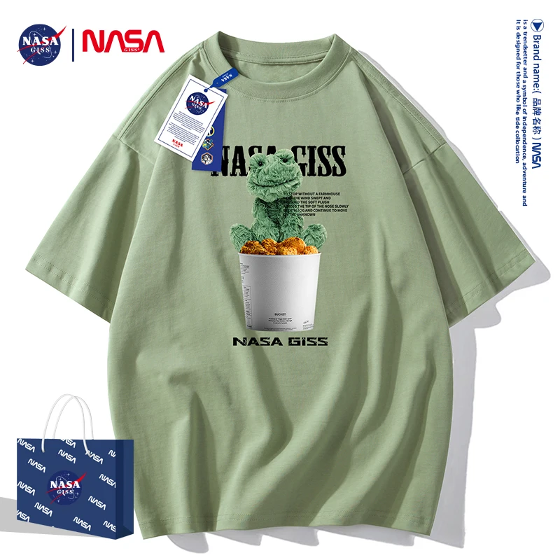 

NASA GISS 9.9oz 280gsm High Qualtity Oversized Heavy T-shirt for Men Short Sleeve Tee Cotton Solid Color Trend Leisure 2023 new