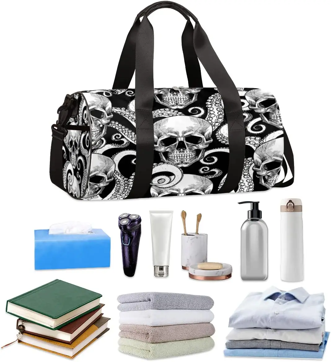 Octopus Skull Travel Duffle Bag Sports Gym Bag with Backpack, Tote Weekender Bag for Women Men Travel Business Trip