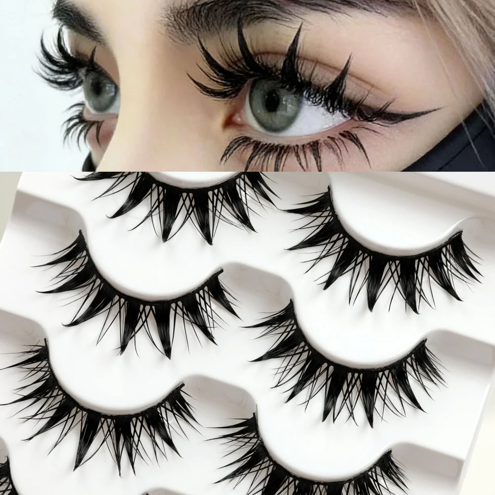 5 pares de pestañas estilo manga con efecto húmedo, cosplay tailandés, apariencia de 12-18 mm de grosor con efecto mojado, pestañas con puntas, extensión de pestañas efecto ojos de muñeca