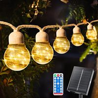 Solar Outdoor String Lights, 9.5m 20bulbs Rope Hemp Solar Patio Lights, Waterproof Warm White Solar Powered String Lights With 8