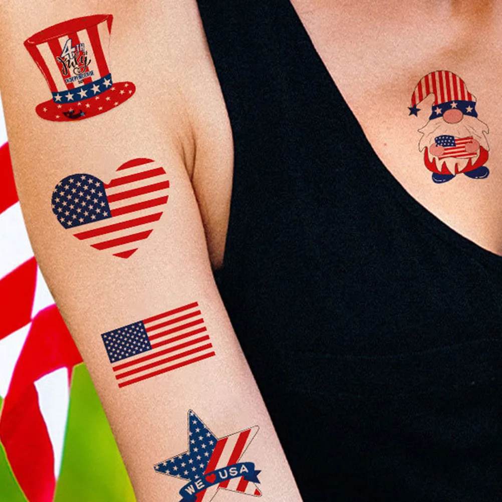 

10 листов наклейки-тату на День независимости, патриотические наклейки для лица и тела, тематические фестивальные наклейки США, моющиеся декоративные вечерние