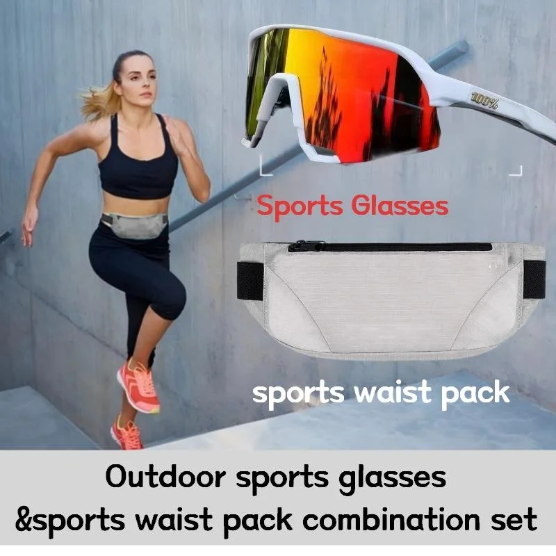 

Outdoor Sports Combo Set: Sunglasses & Fitness Waist Bag, Gear for Hiking, Climbing, Running, Cycling, Riding, Fishing, Driving