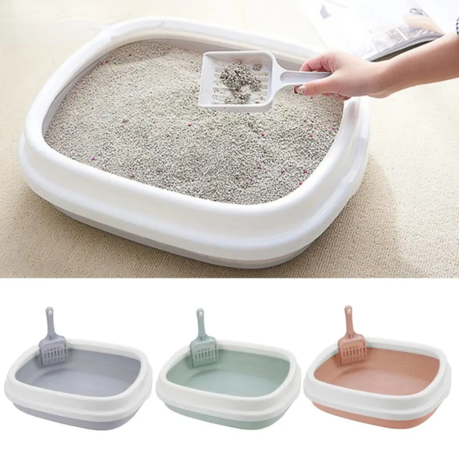 1 Set Pet Toilet Bedpan Training Plastic Sand Litter Box Cat Dog Tray with Scoop Cat Litter Box  Anti-Splash Dog Clean Toilet