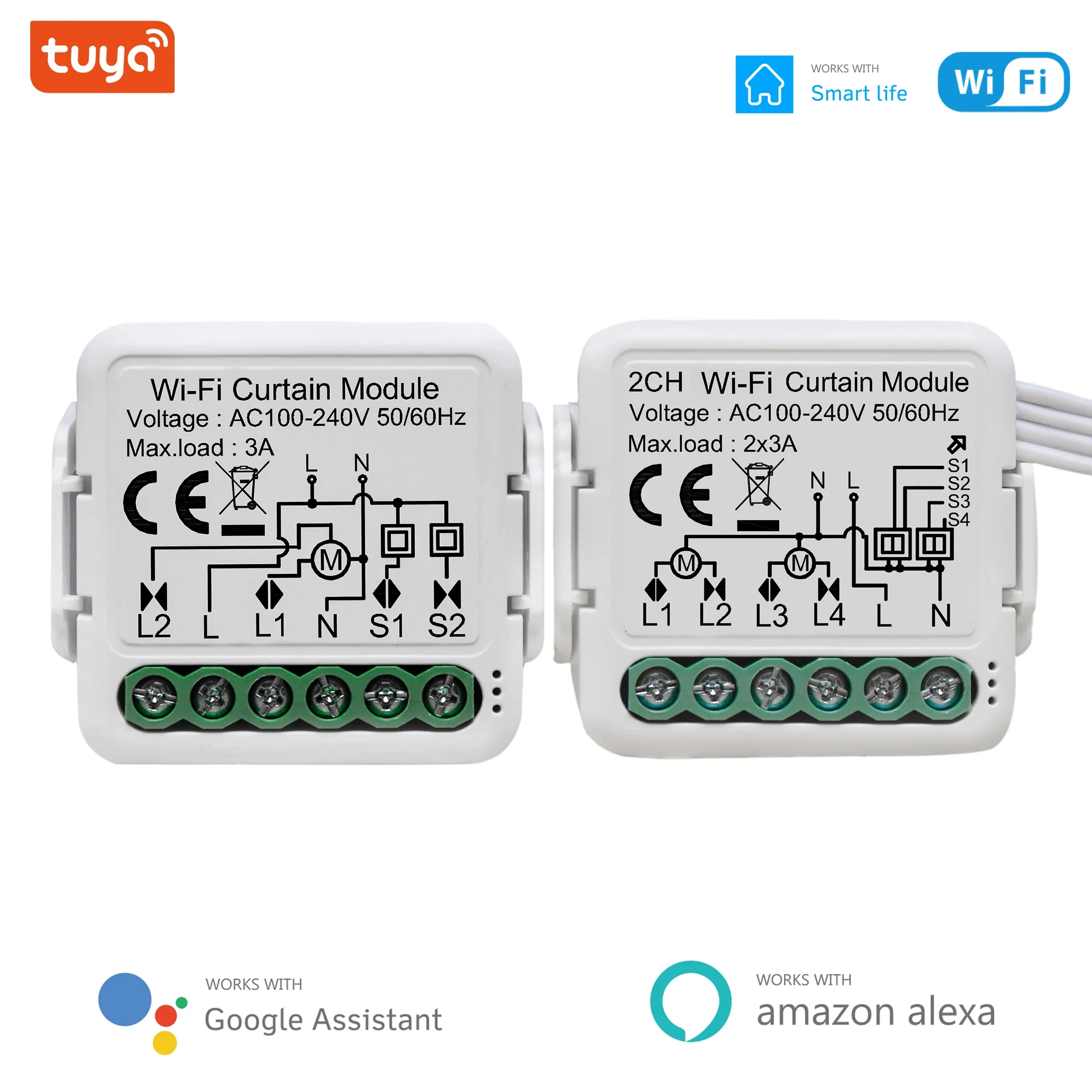 Tuya Smart Wifi Curtain Module Blind Switch for Roller Shutter Electric Motor 1/2 Gang Compatible with Alexa Google Home