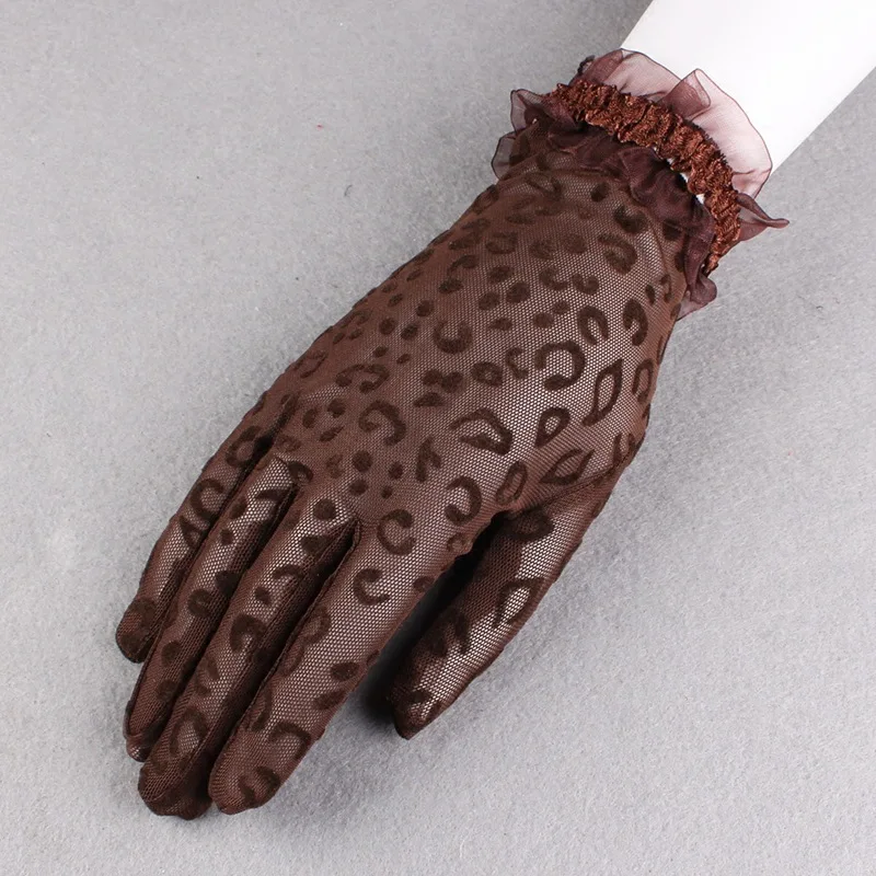 Gloves Women Lace Short Thin Leopard Print Sexy Black Driving Sun Block Scar Cover Wedding Formal Breathable Standard Soft