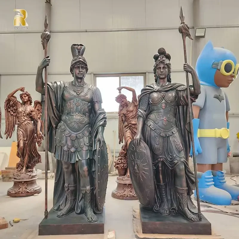 RELONG Life Size Custom Resin Fiberglass Warrior Statue Sculpture European Style for Outdoor Villa Garden
