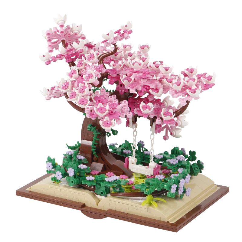 

753PCS Creative Cherry Tree on Magic Book Building Blocks Sakura Blossom Flower Assemble Bricks Toys Gift For Children Kids