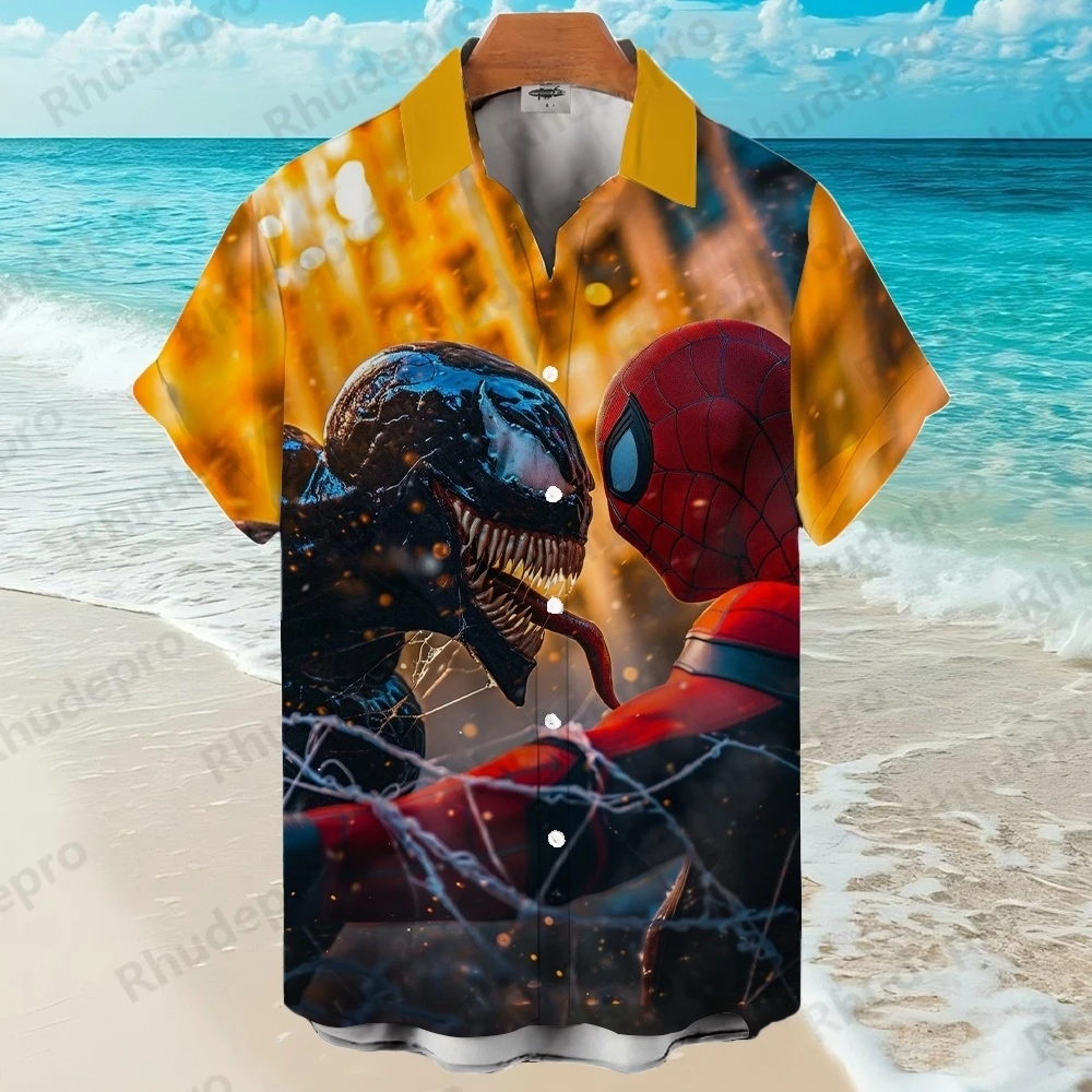 

Disney 3D Printed Superhero Hawaiian Men's Short Sleeved Shirt Lapel Casual Top Spider-Man Print Large Size Summer Novelty