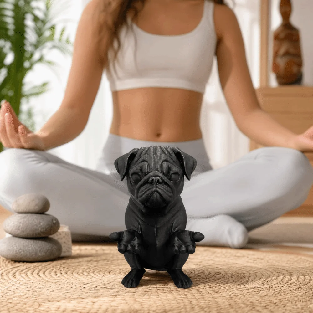 New Black Color Pug Pen Holder Resin Yoga Meditating Pug Figurine Zen Style Adorable Statue Sculpture Gift