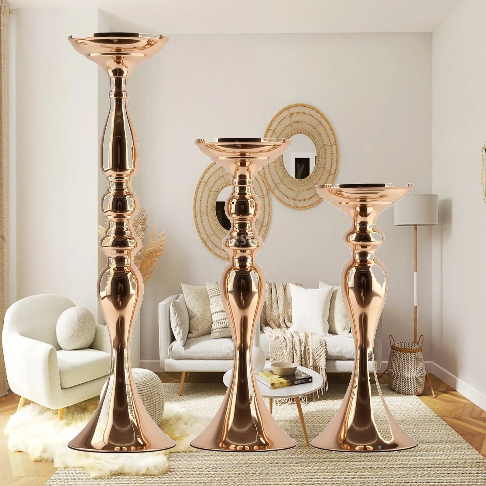 3 Pieces Candlestick Holder with Flared Base Sophisticated Candlestick Holder Reflective Slender for Home Decorators