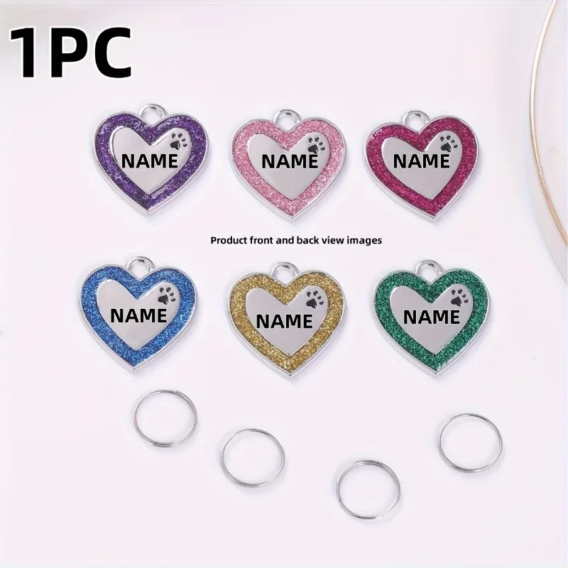 Customizable Dog Collar Address Tag,Personalized Engraved Dog ID Name Tag Pet Accessories Love Glitter Pendant for Cats and Dogs