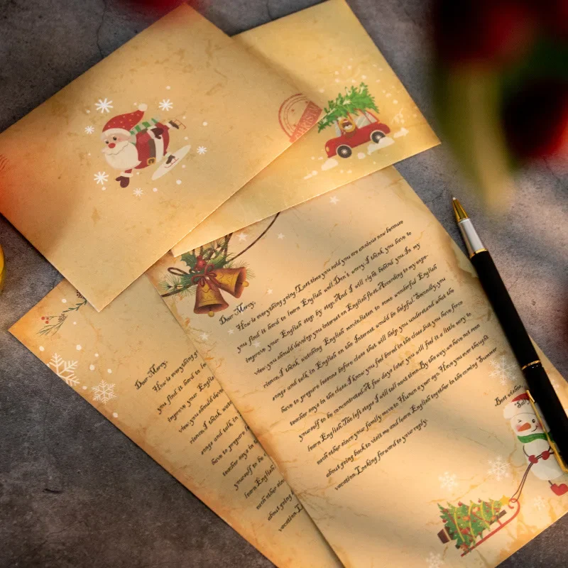 Christmas Writing Papers Envelopes Set Pretty Letter Paper Cartoon Santa Claus Snowman Gift for Friends