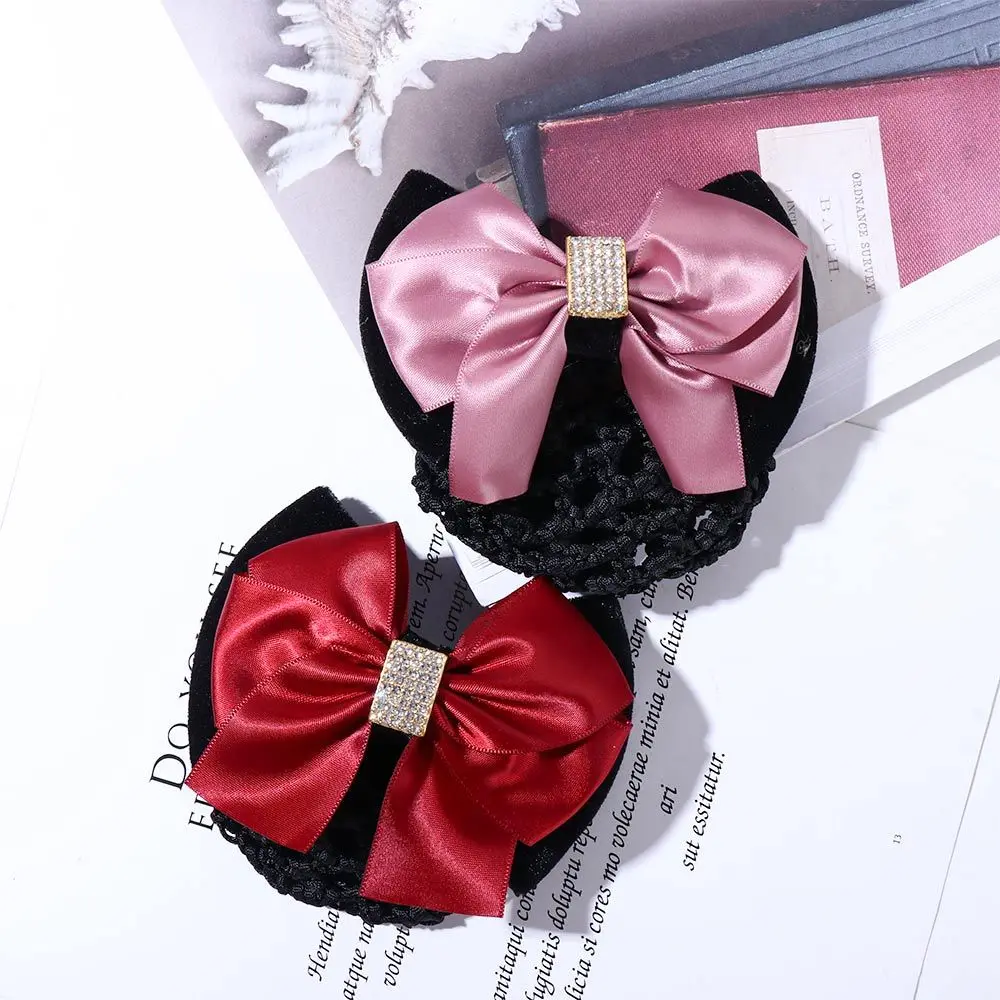 Elegant Headwear Hotel Zircon Big Bow For Girls Hairgrips Cover Net Women Spring Clips Korean Bun Snood Ponytail Clip