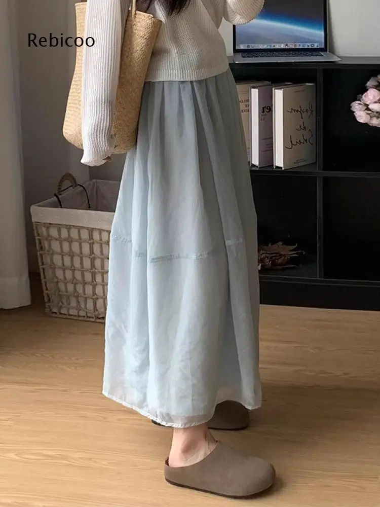 Tiered Loose Swing Midi Skirt For Women Elastic High Waist Design For Outdoor Walks And Various Soft Fashion Styling
