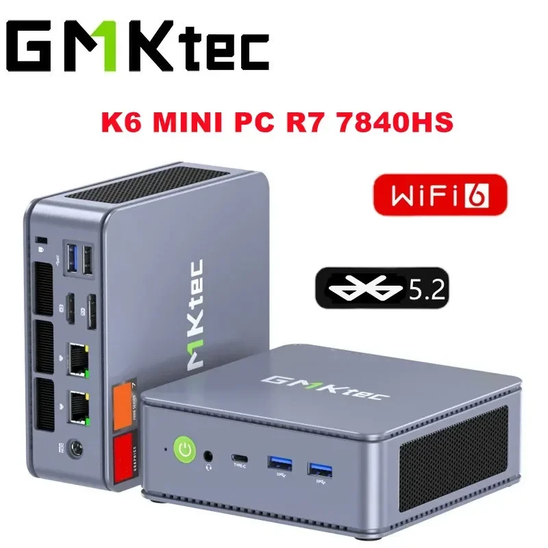 GMKtec K6 MINI PC R7 7840HS to 5.1GHz Wins 11 Pro DDR5 5600M NVME SSD PCIE 4.0 WIFI6 BT5.2 Dual 2.5G 4K HD Lan Desk Mini PC