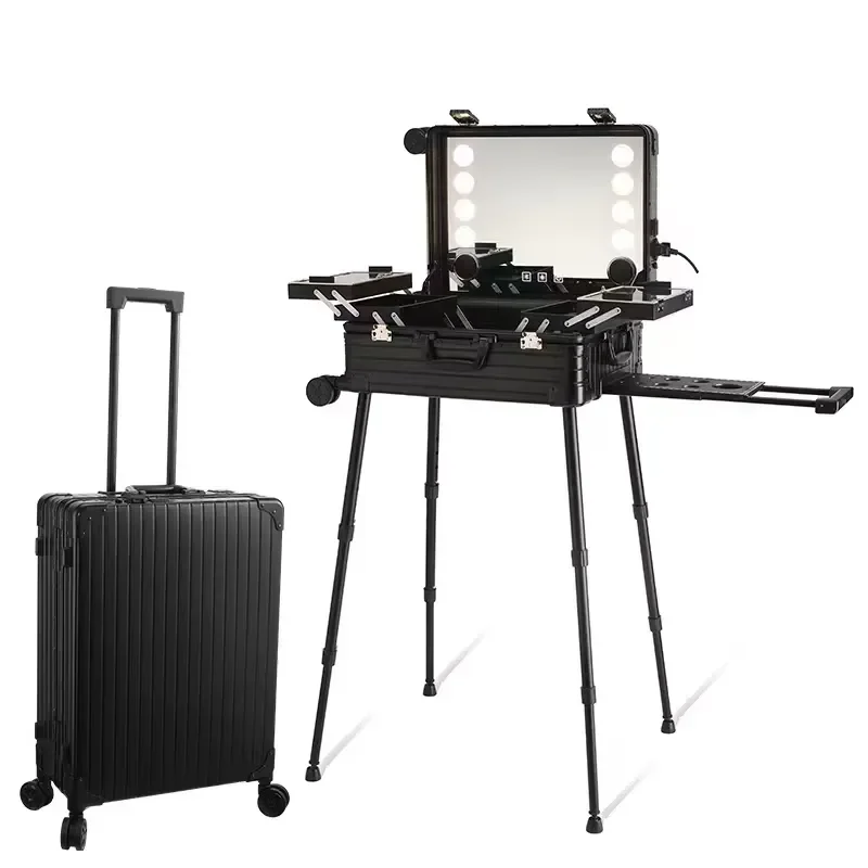Aluminum Alloy Rolling Case Trolley Case with Light Emitting Diode Mirror Case Silver Luggage